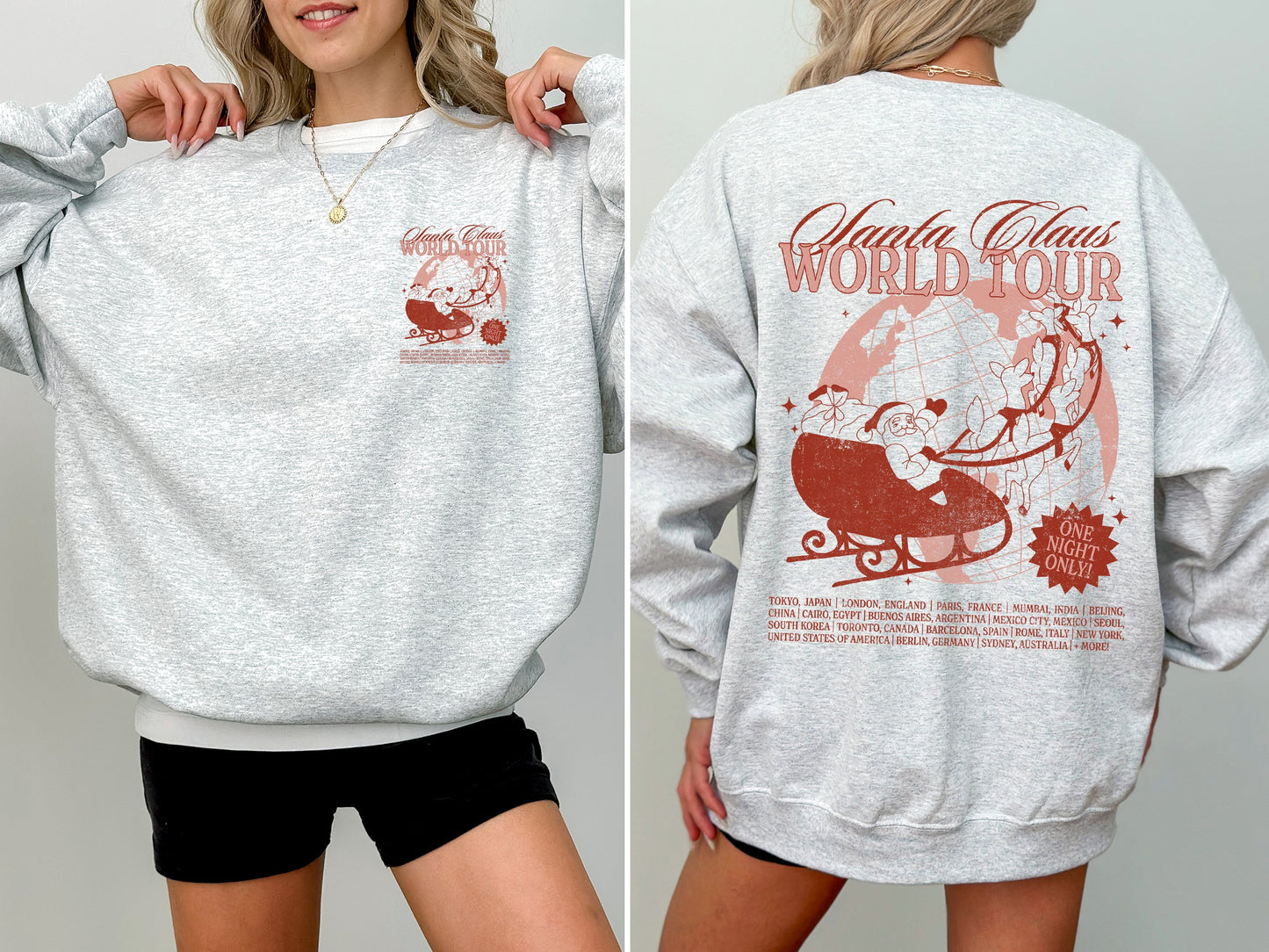 Santa Claus World Tour, Red, Christmas, Sleigh, Reindeer, Magic, Winter, Xmas Sweatshirt