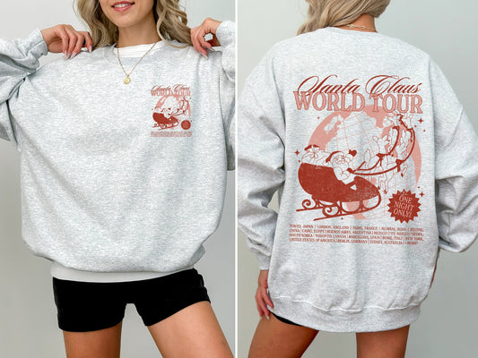 Santa Claus World Tour, Red, Christmas, Sleigh, Reindeer, Magic, Winter, Xmas Sweatshirt