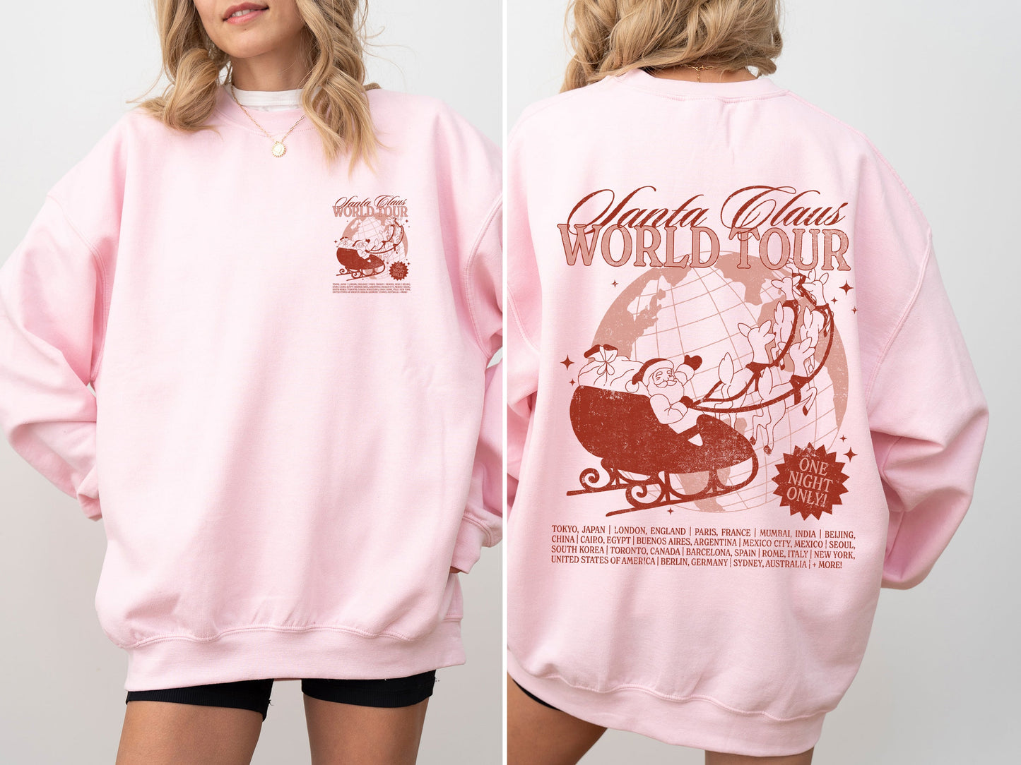 Santa Claus World Tour, Red, Christmas, Sleigh, Reindeer, Magic, Winter, Xmas Sweatshirt