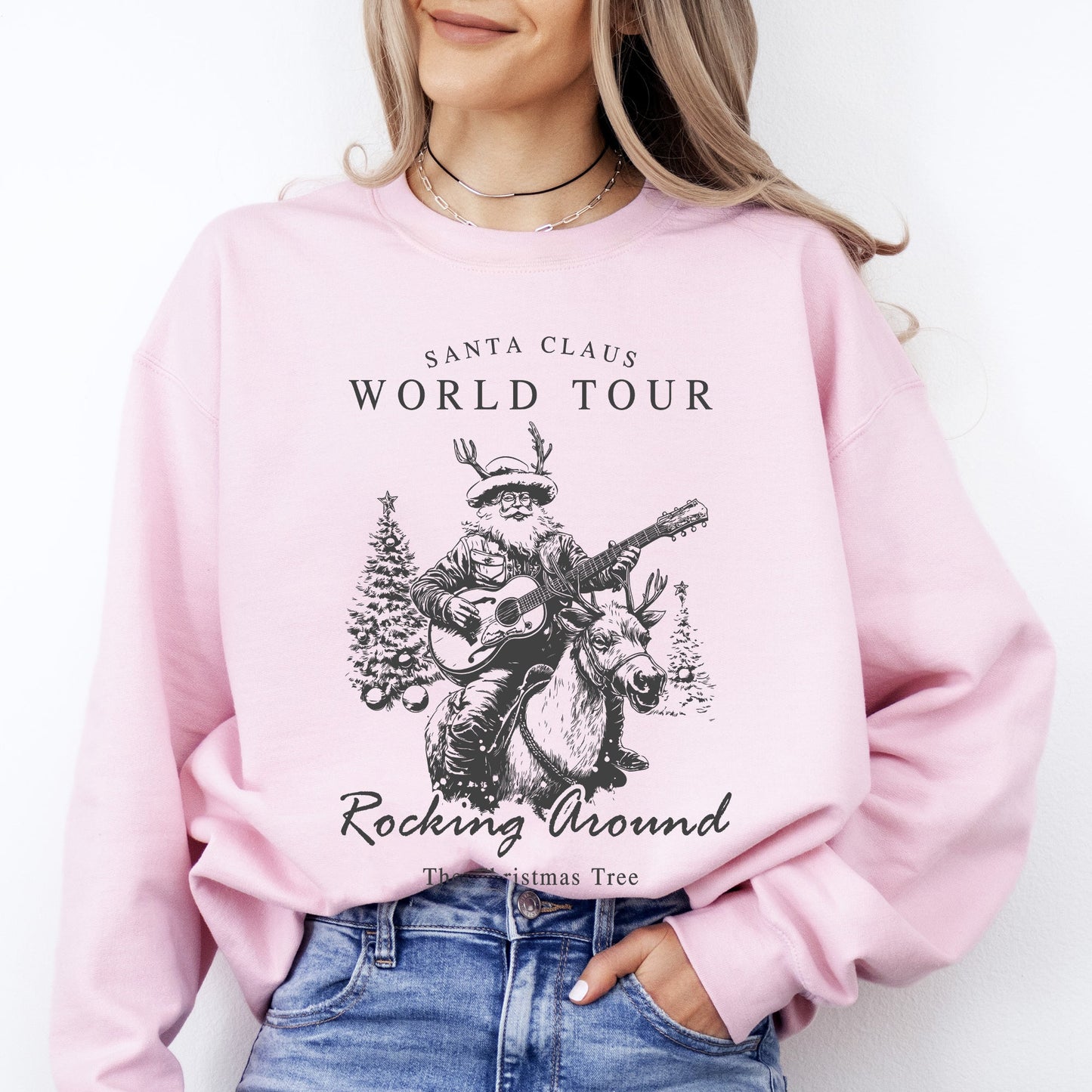Santa Claus World Tour, Rocking Around, Christmas Tree, Western, Cowboy Sweatshirt