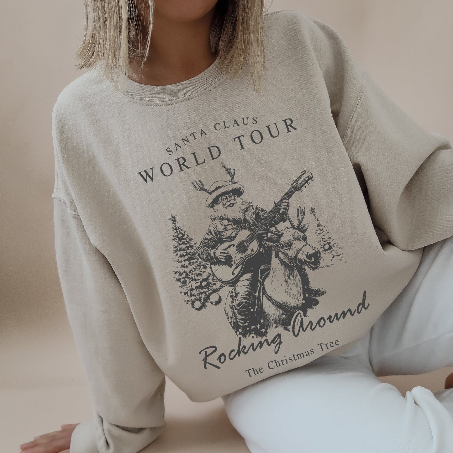 Santa Claus World Tour, Rocking Around, Christmas Tree, Western, Cowboy Sweatshirt