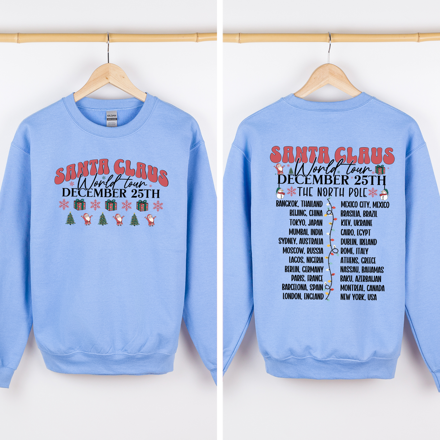 Santa Claus, World Tour, The North Pole, Christmas, Retro, Band, Front and Back Sweatshirt