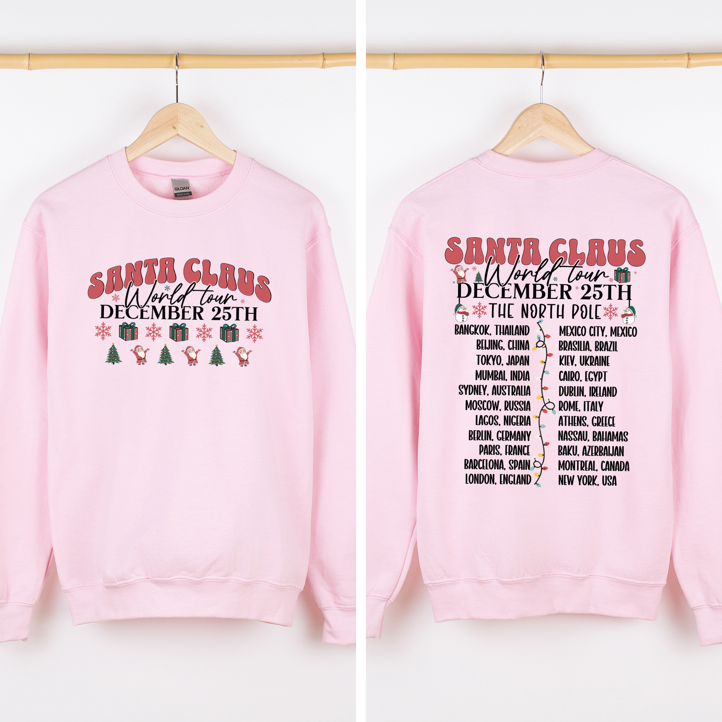 Santa Claus, World Tour, The North Pole, Christmas, Retro, Band, Front and Back Sweatshirt
