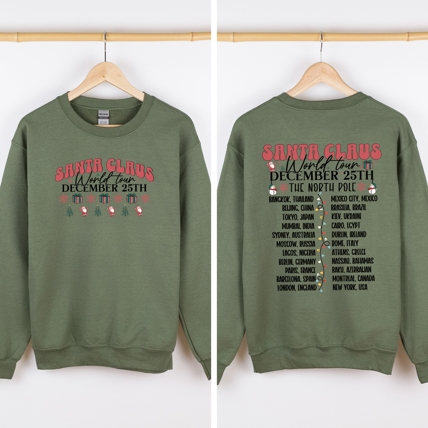 Santa Claus, World Tour, The North Pole, Christmas, Retro, Band, Front and Back Sweatshirt