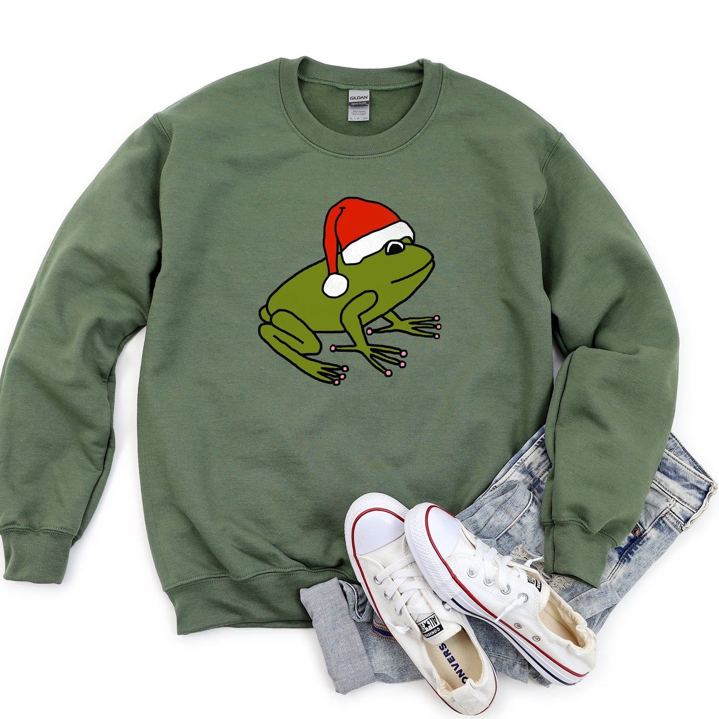 Santa Frog, Christmas, Retro Toad Sweatshirt