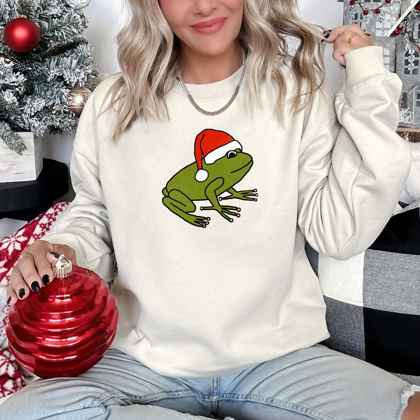 Santa Frog, Christmas, Retro Toad Sweatshirt