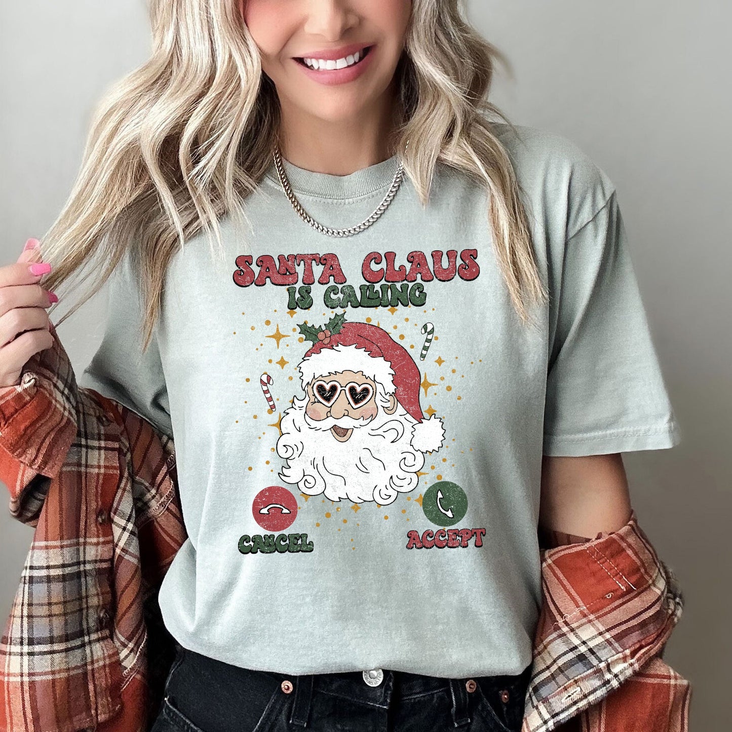 Santa Is Calling, iPhone, Android, Cell Phone, Christmas, Comfort Colors Tshirt