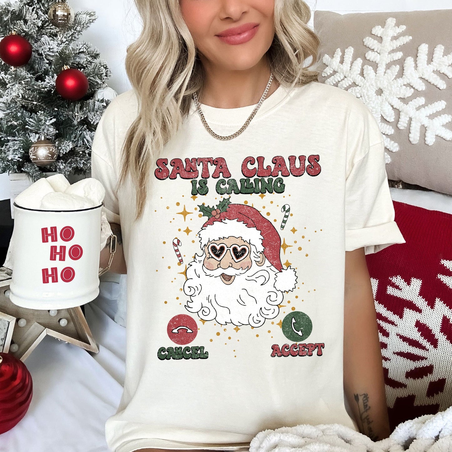 Santa Is Calling, iPhone, Android, Cell Phone, Christmas, Comfort Colors Tshirt