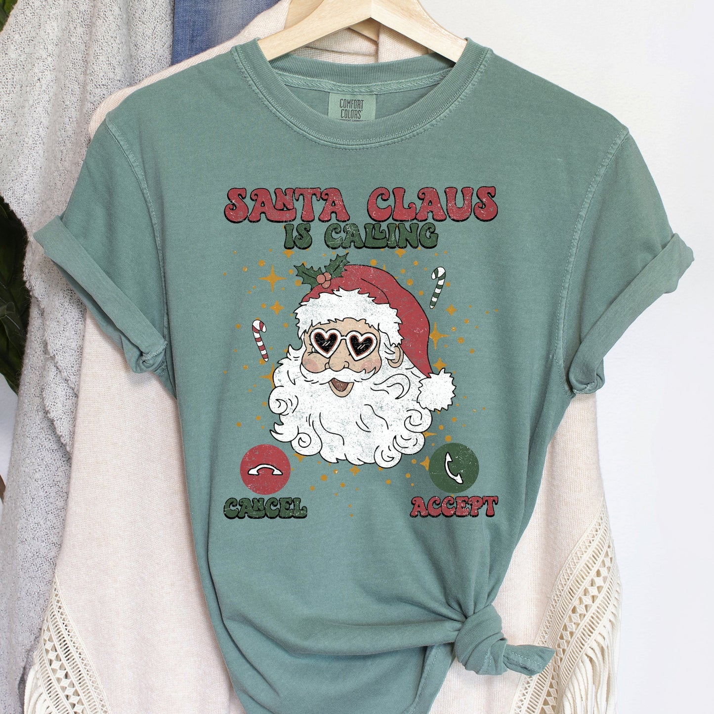 Santa Is Calling, iPhone, Android, Cell Phone, Christmas, Comfort Colors Tshirt