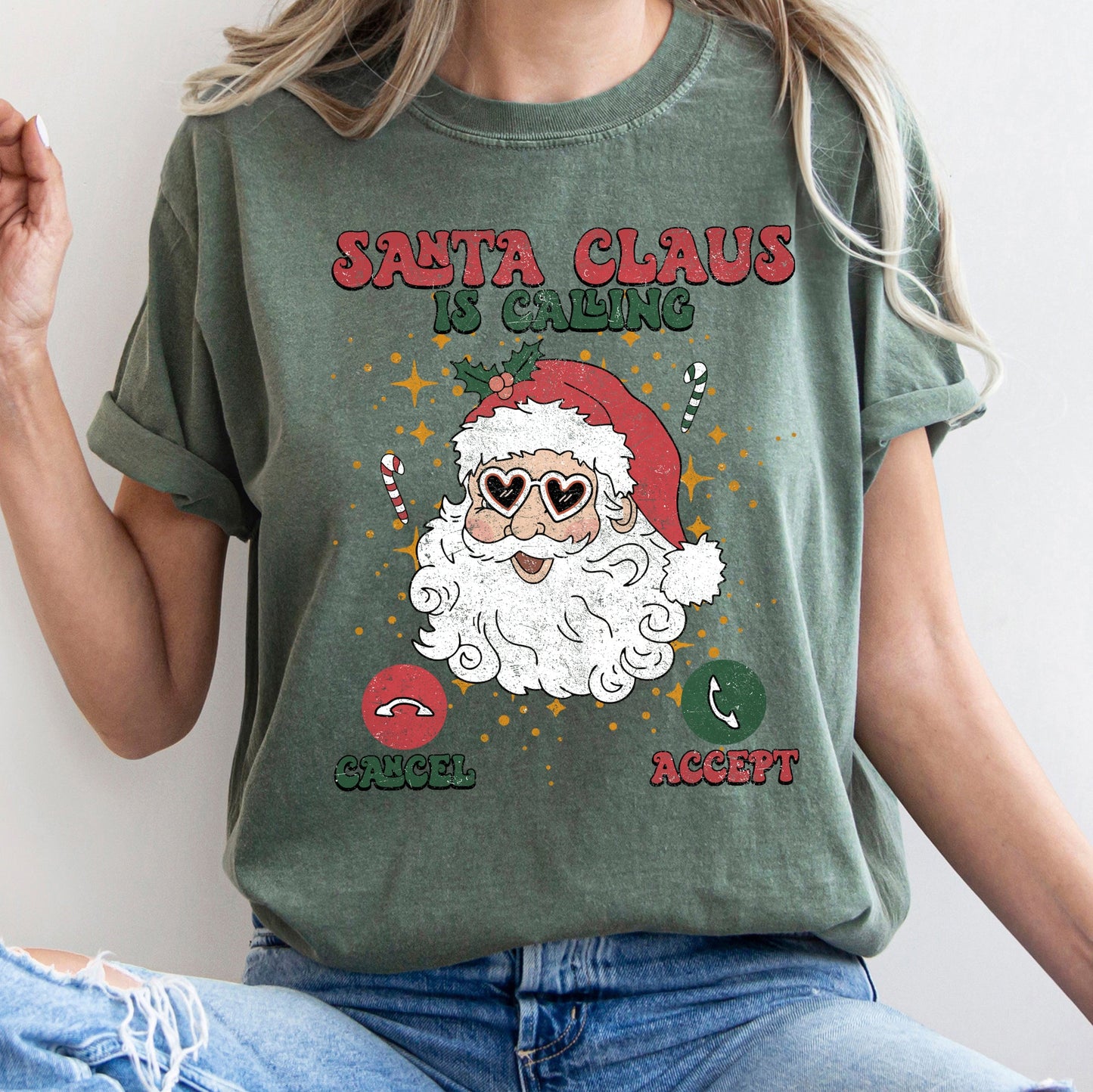 Santa Is Calling, iPhone, Android, Cell Phone, Christmas, Comfort Colors Tshirt