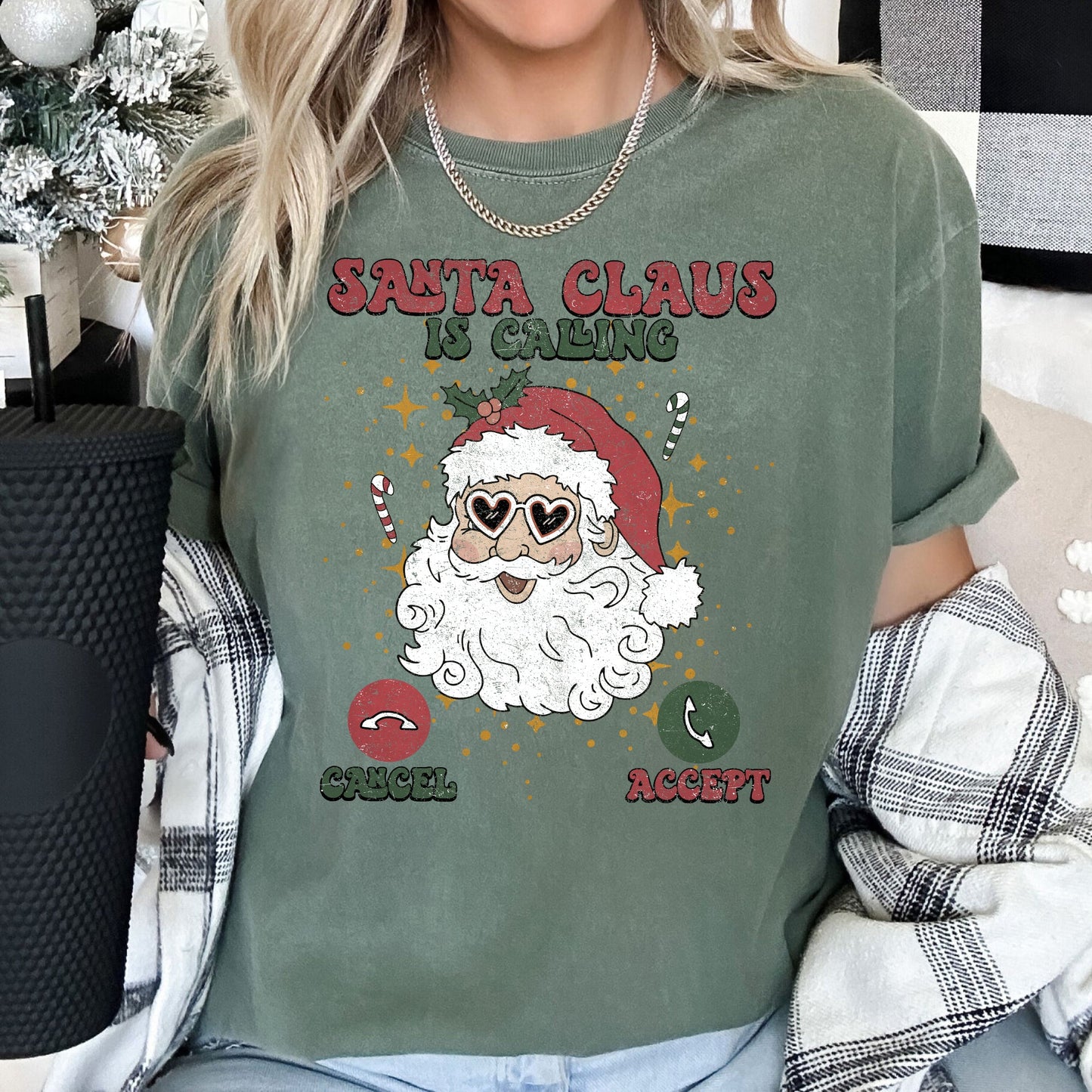 Santa Is Calling, iPhone, Android, Cell Phone, Christmas, Comfort Colors Tshirt