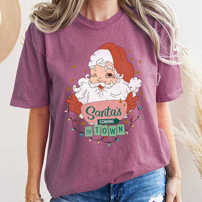 Santa Is Coming To Town, Retro, Christmas - bay Comfort Colors T-Shirt