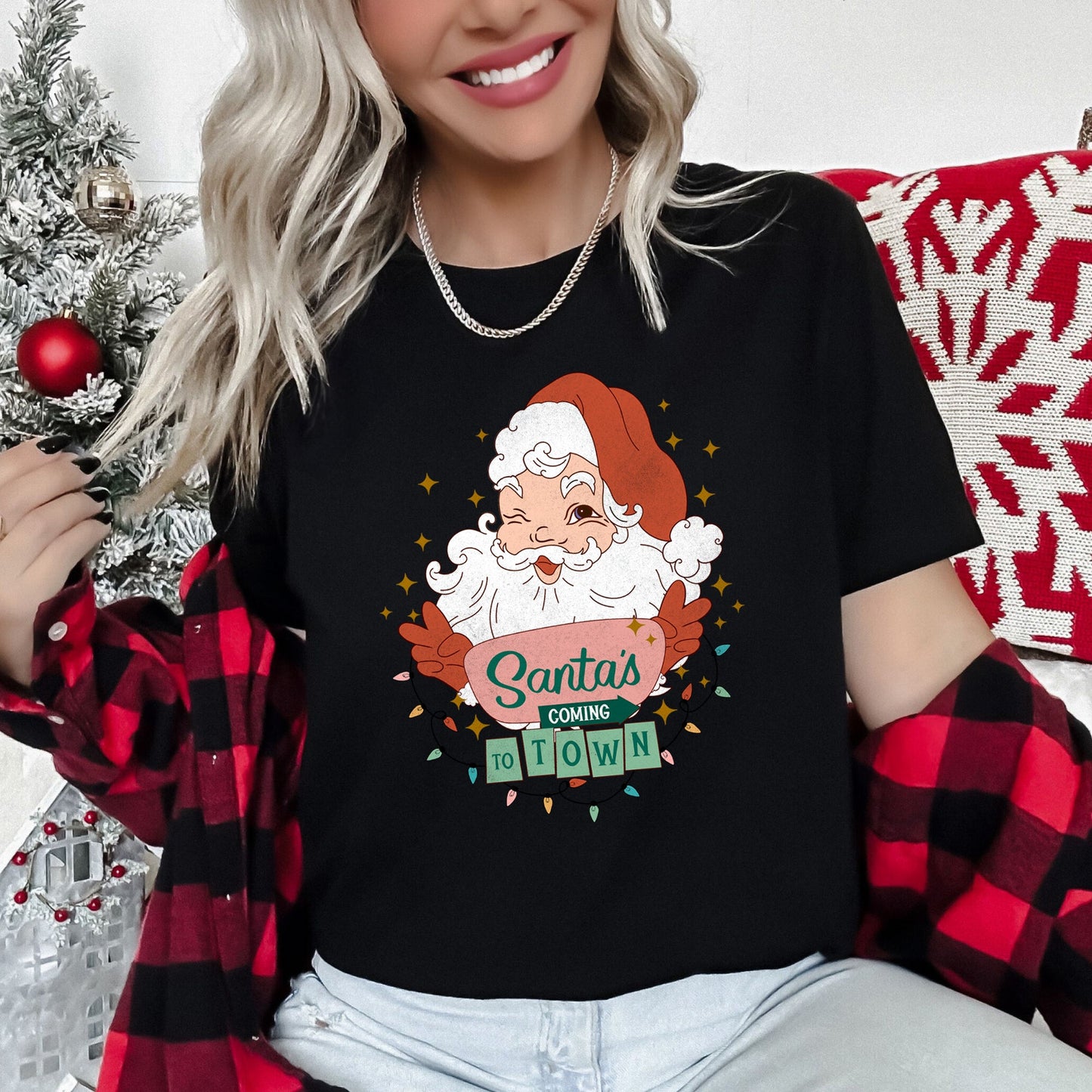 Santa Is Coming To Town, Retro, Christmas Super Soft Tees