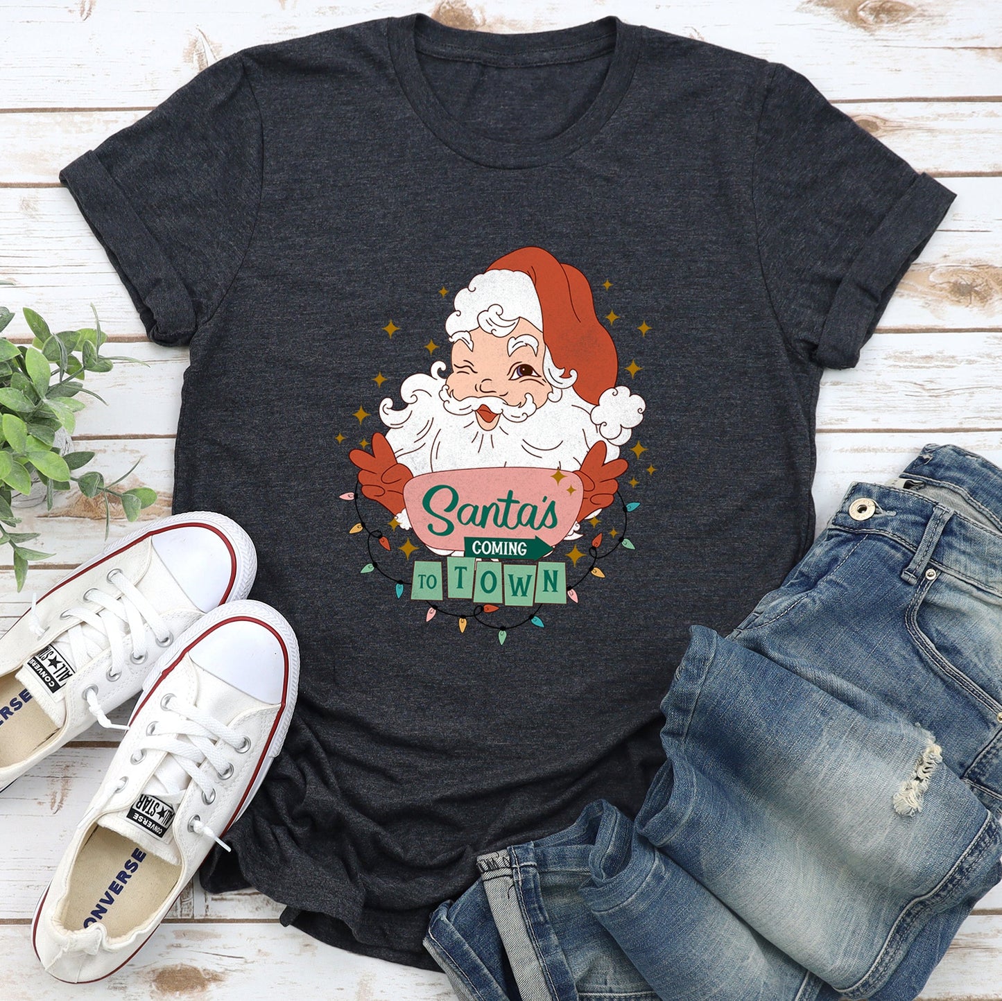 Santa Is Coming To Town, Retro, Christmas Super Soft Tees