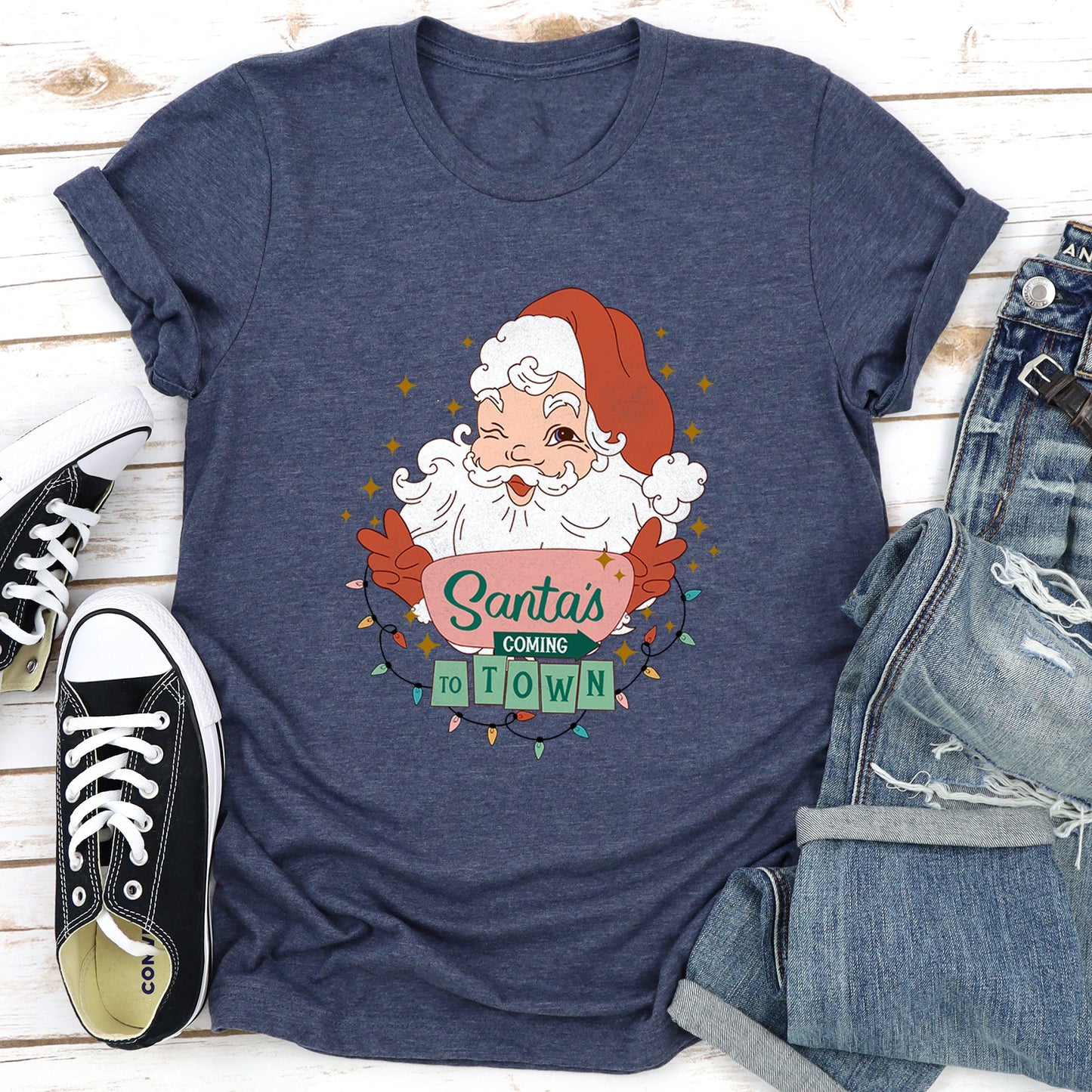 Santa Is Coming To Town, Retro, Christmas Super Soft Tees