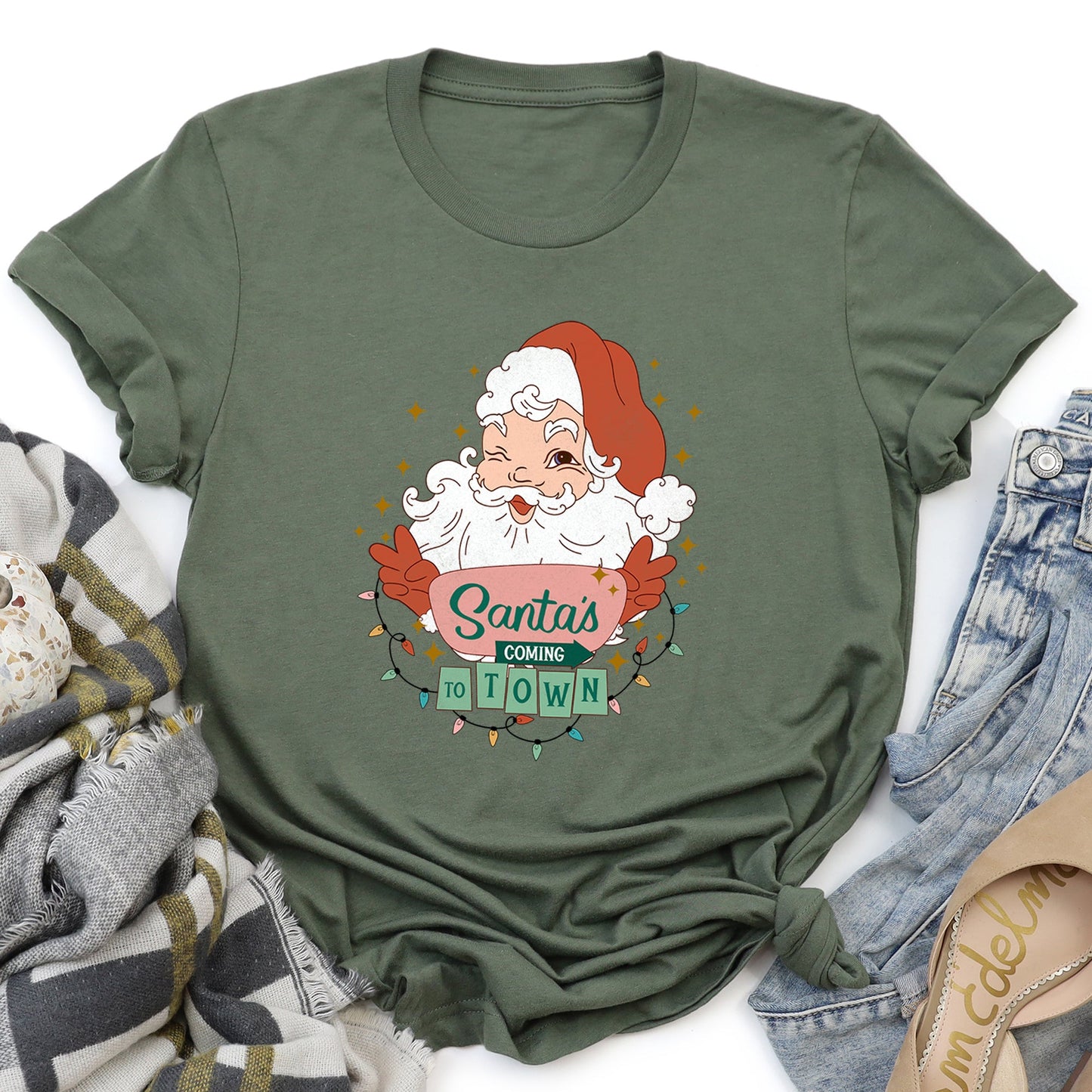 Santa Is Coming To Town, Retro, Christmas Super Soft Tees