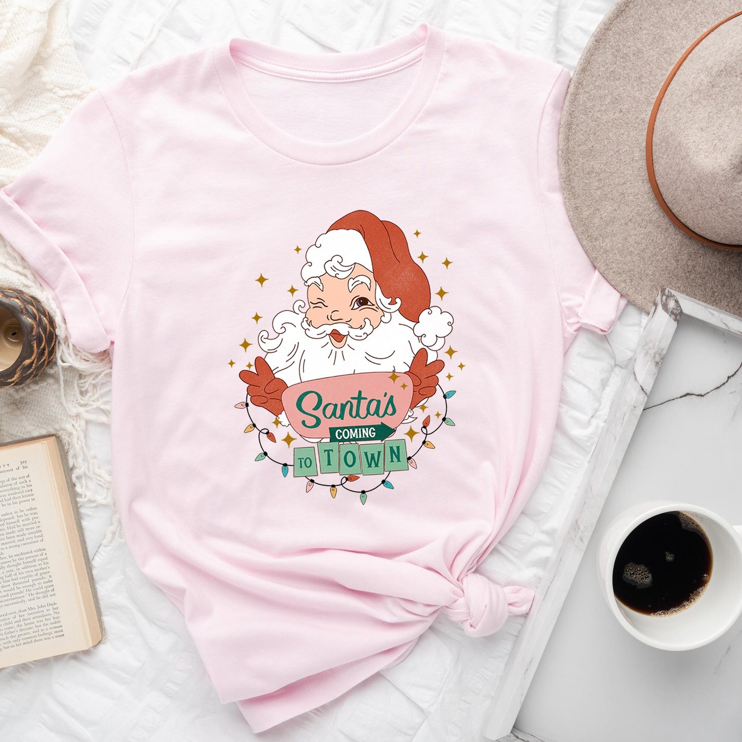 Santa Is Coming To Town, Retro, Christmas Super Soft Tees
