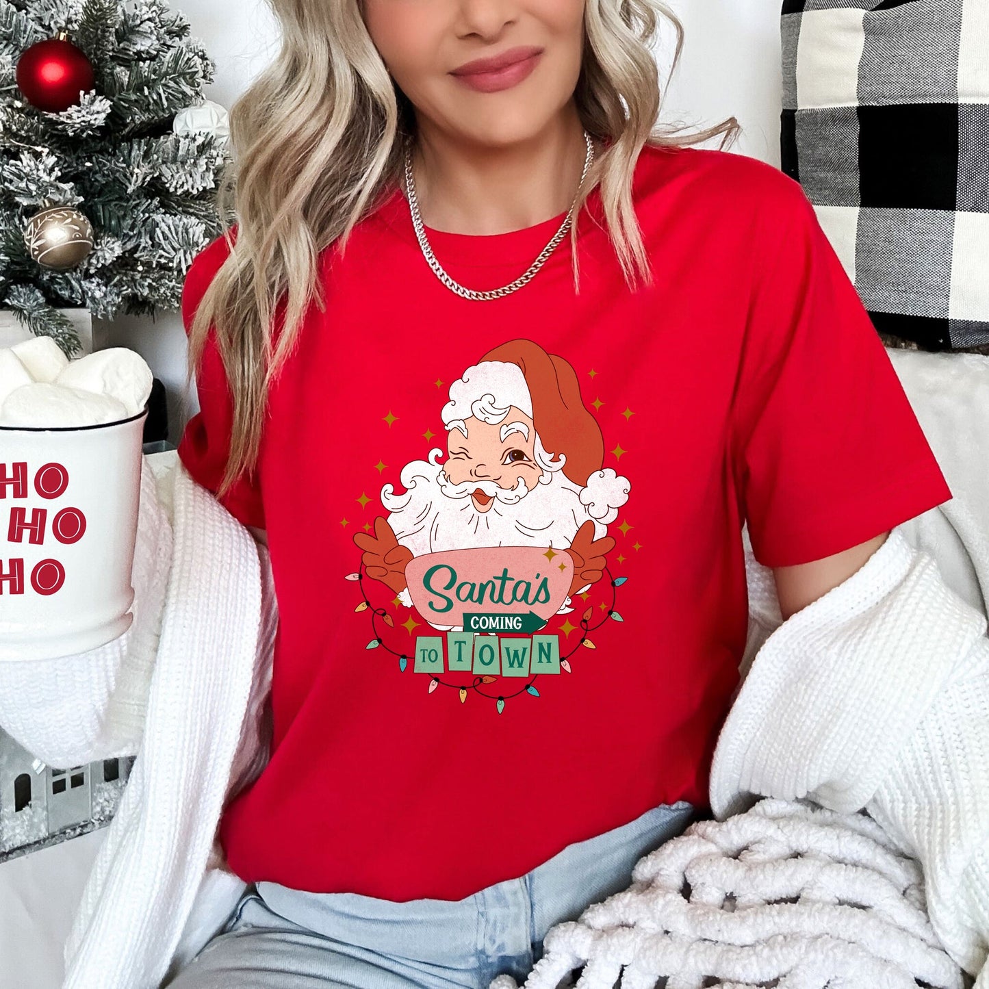 Santa Is Coming To Town, Retro, Christmas Super Soft Tees