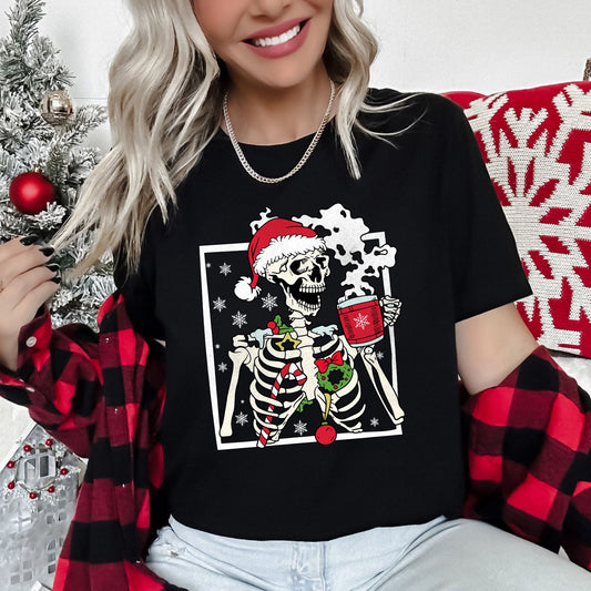 Santa Skeleton Coffee, Retro, Christmas Super Soft Tees