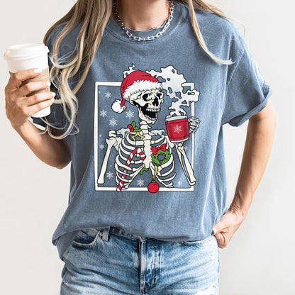 Santa Skeleton Coffee, Retro, Christmas, Comfort Colors Tshirt