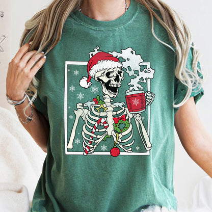 Santa Skeleton Coffee, Retro, Christmas, Comfort Colors Tshirt
