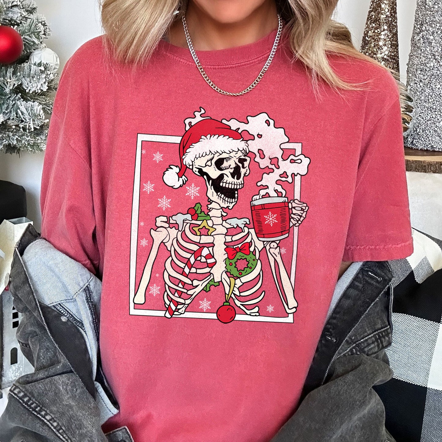 Santa Skeleton Coffee, Retro, Christmas, Comfort Colors Tshirt