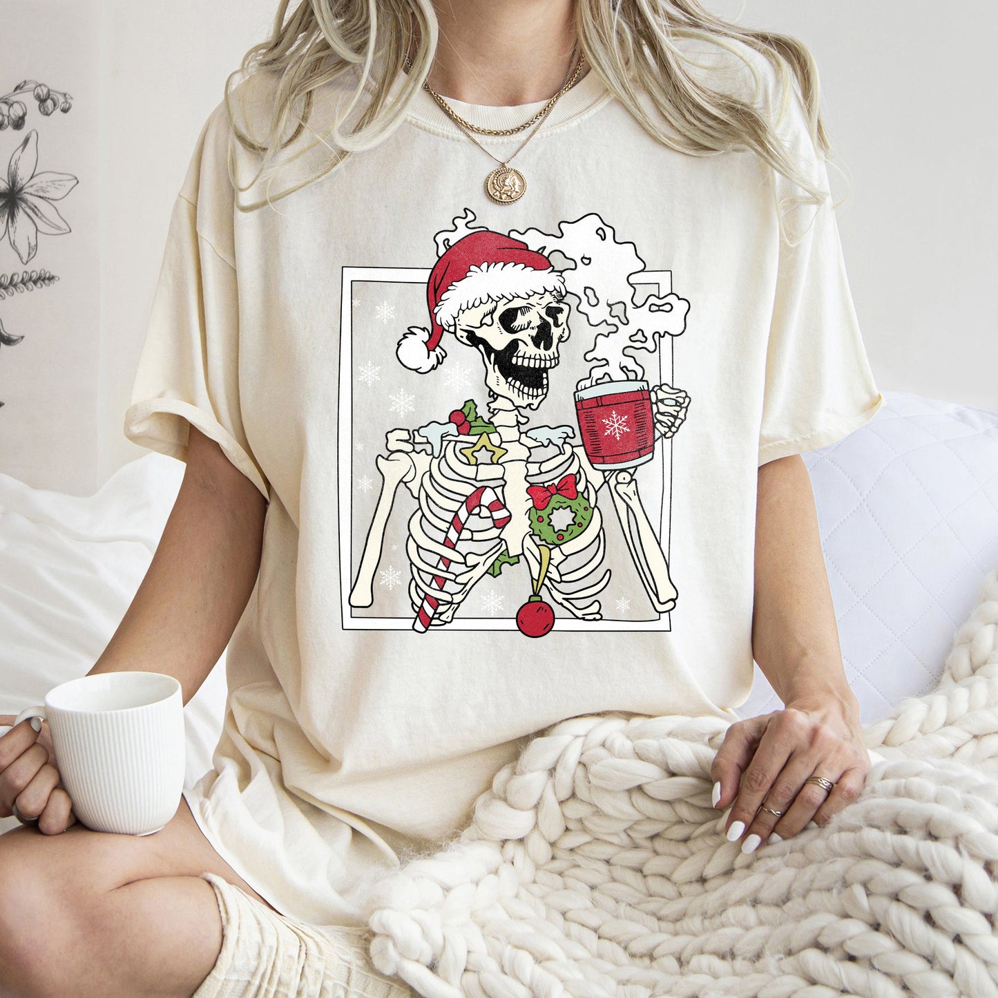 Santa Skeleton Coffee, Retro, Christmas, Comfort Colors Tshirt
