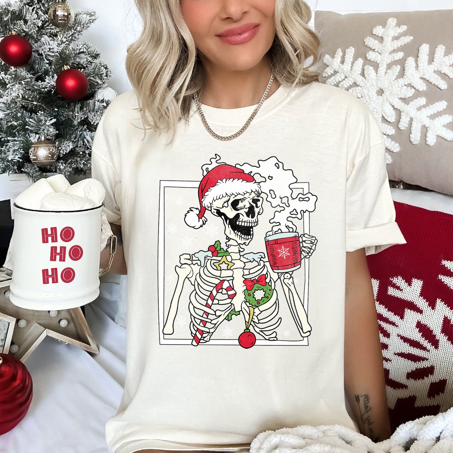 Santa Skeleton Coffee, Retro, Christmas, Comfort Colors Tshirt
