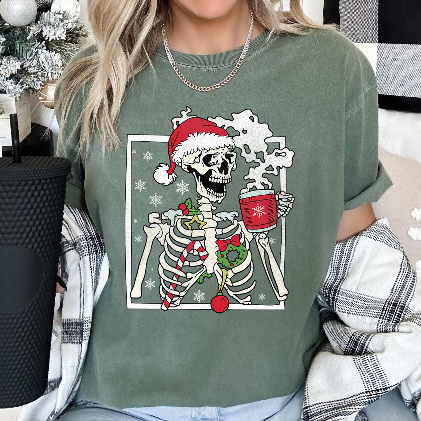 Santa Skeleton Coffee, Retro, Christmas, Comfort Colors Tshirt