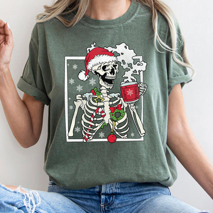 Santa Skeleton Coffee, Retro, Christmas, Comfort Colors Tshirt