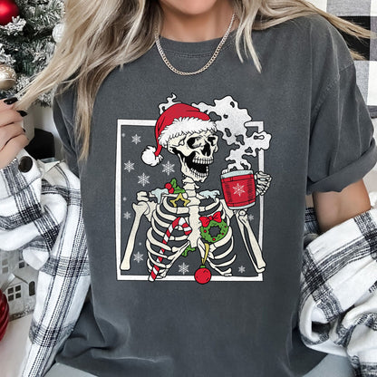 Santa Skeleton Coffee, Retro, Christmas, Comfort Colors Tshirt