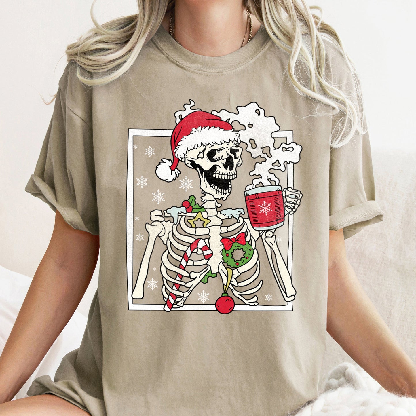 Santa Skeleton Coffee, Retro, Christmas, Comfort Colors Tshirt