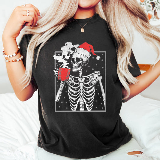 Santa Skeleton Coffee, Vintage, Christmas, Comfort Colors Tshirt
