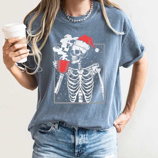Santa Skeleton Coffee, Vintage, Christmas, Comfort Colors Tshirt