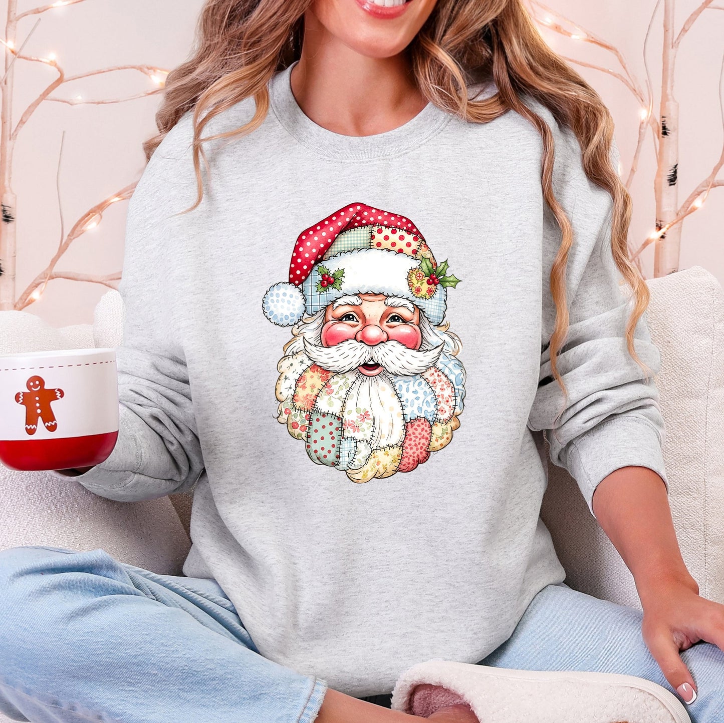 Santa, Christmas, Faux Quilt, Cute Sweatshirt