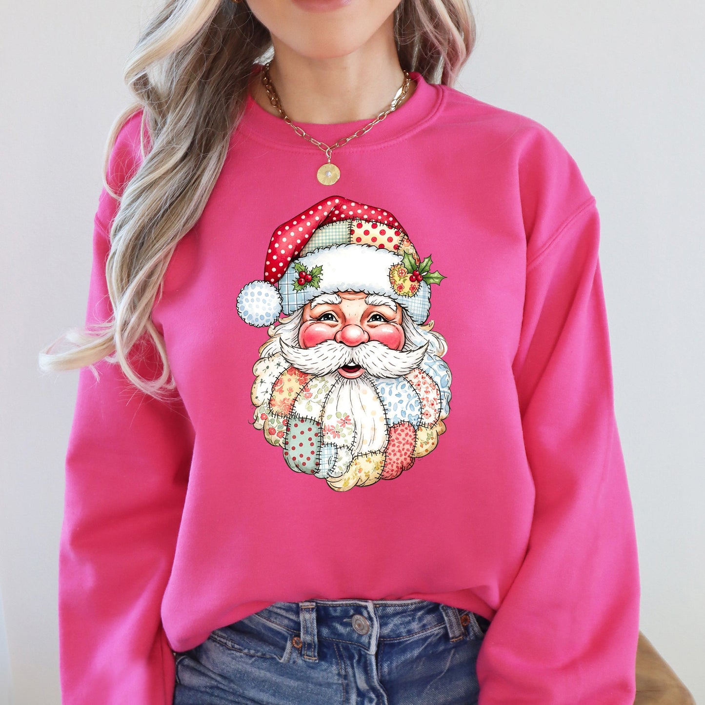 Santa, Christmas, Faux Quilt, Cute Sweatshirt