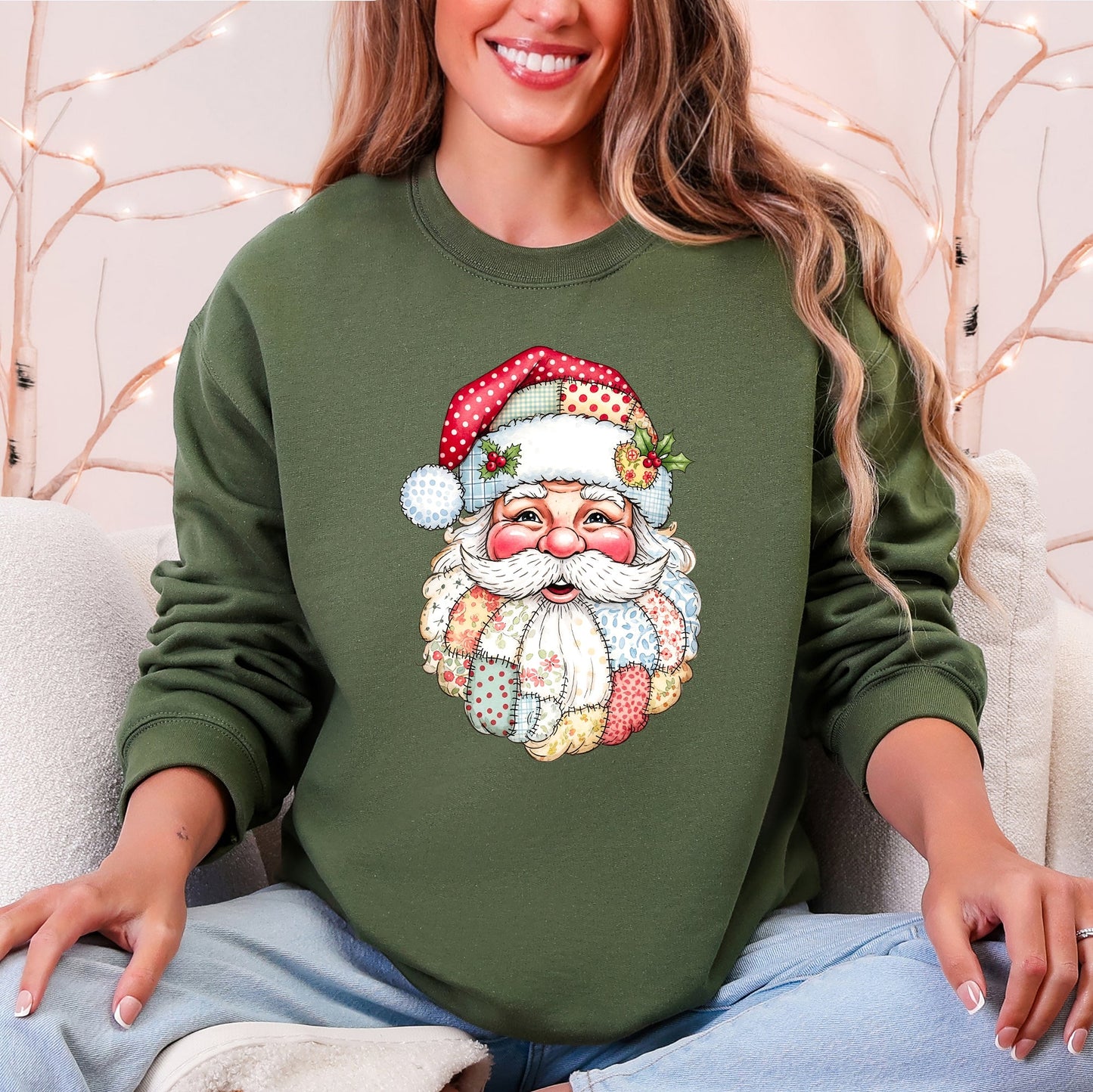 Santa, Christmas, Faux Quilt, Cute Sweatshirt