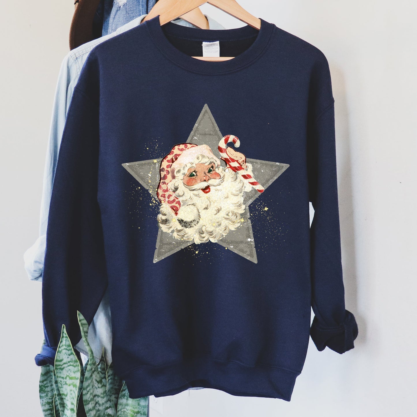 Santa, Retro, Grey Star Sweatshirt