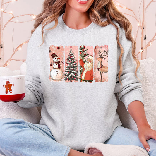 Santa, Snowman, Reindeer, Christmas Tree, Retro Sweatshirt