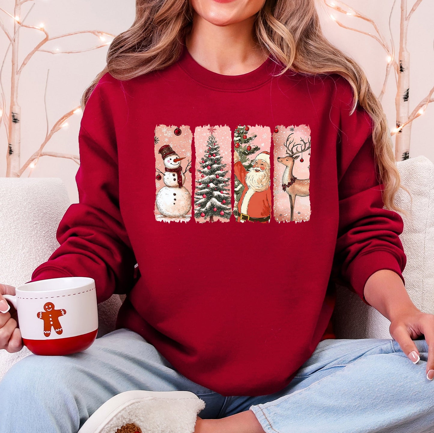 Santa, Snowman, Reindeer, Christmas Tree, Retro Sweatshirt