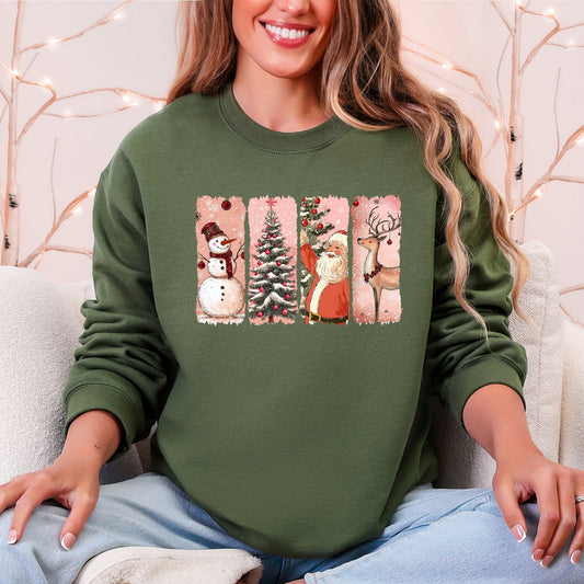 Santa, Snowman, Reindeer, Christmas Tree, Retro Sweatshirt