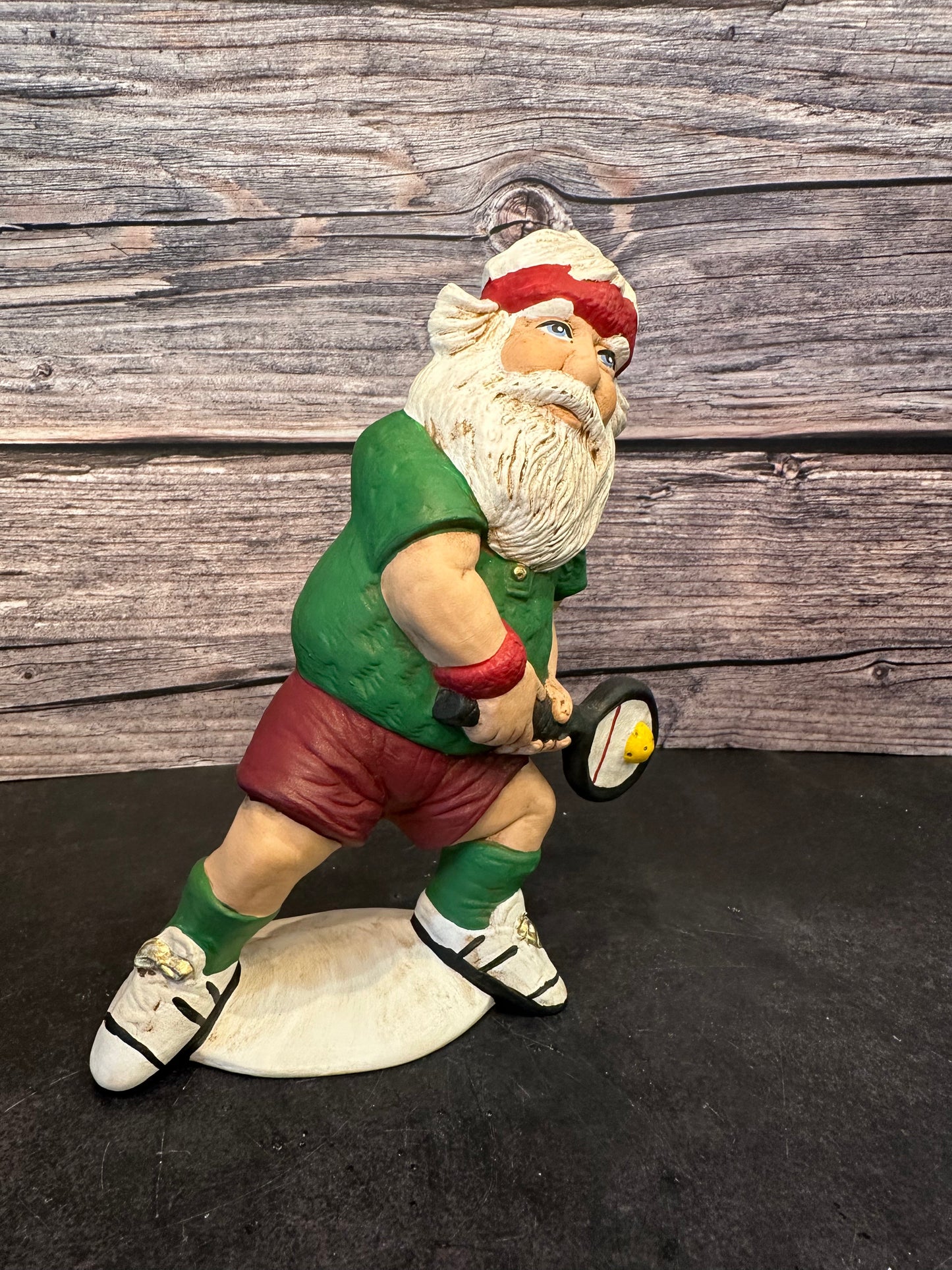 Ceramic Santa Playing Pickleball Figurine