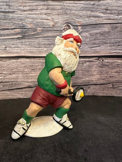 Ceramic Santa Playing Pickleball Figurine