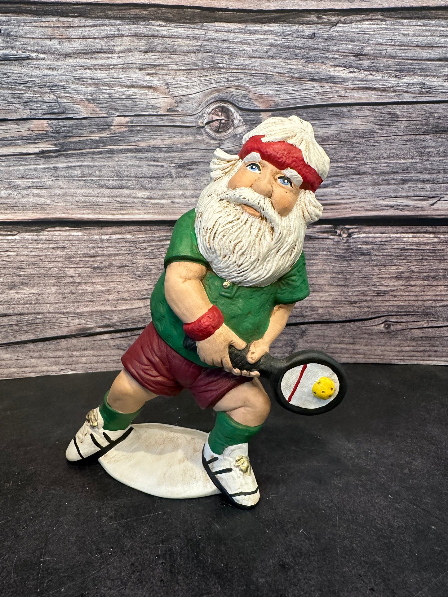 Ceramic Santa Playing Pickleball Figurine