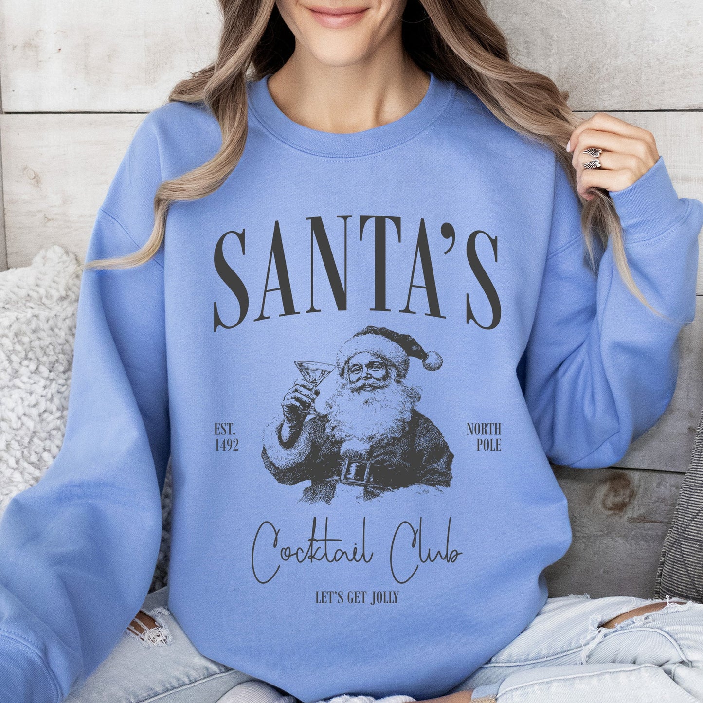 Santa's Cocktail Club, Merry Christmas, Bougie, Coquette Sweatshirt