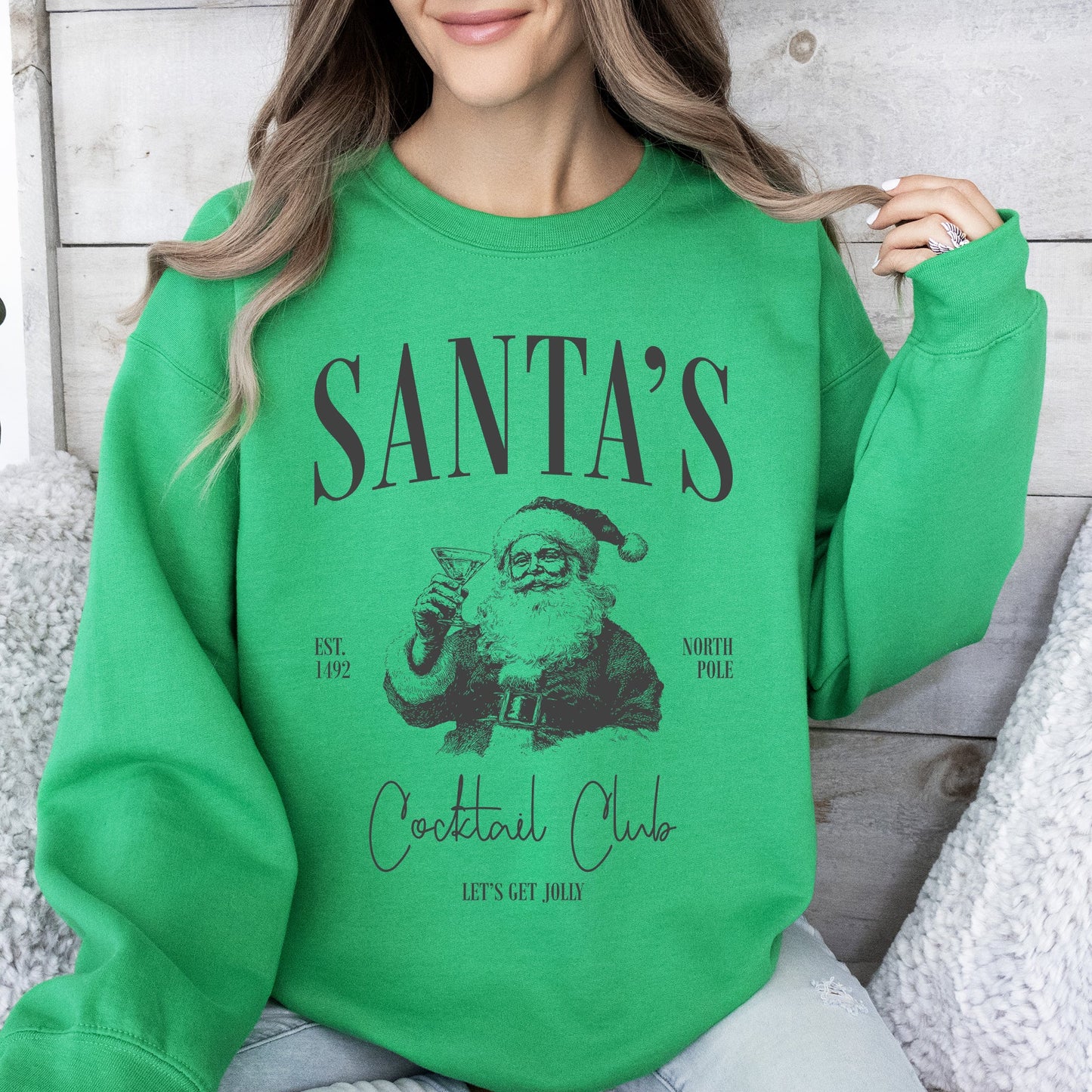 Santa's Cocktail Club, Merry Christmas, Bougie, Coquette Sweatshirt