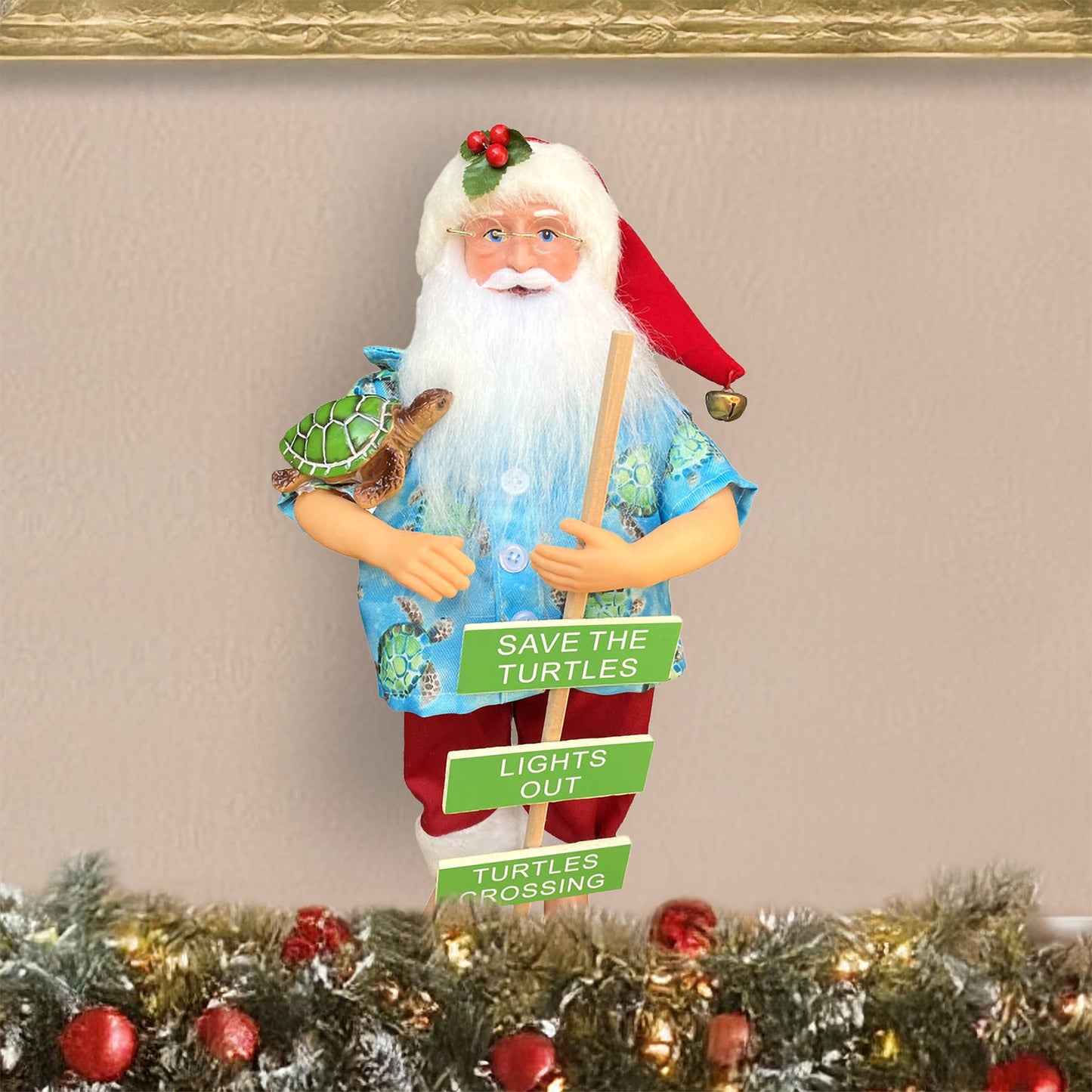 15" Save the Turtles Claus with Sign and Sea Turtle