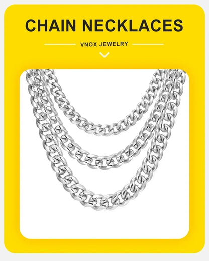 VNOX Cuban Chain Necklace - Stainless Steel 5/6/8mm - Unisex Waterproo