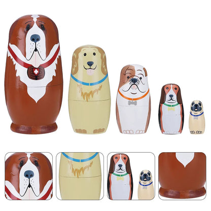 5 Pcs Matryoshka Wooden Toy Stack Nesting for Kids Birthday Gift Dolls Toys