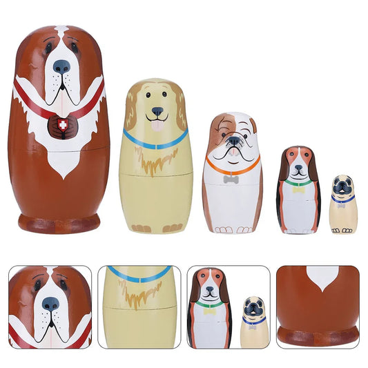 5 Pcs Matryoshka Wooden Toy Stack Nesting for Kids Birthday Gift Dolls Toys